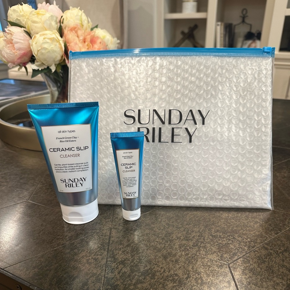 Sunday Riley Ceramic Slip Cleanser, full size and travel size plus pouch, NWT